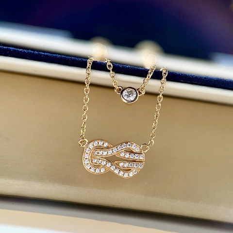 Collana Doppio Strato Nodo Infinito Rame Placcato Oro Zirconia Cubica Pavé Gioielli Eleganti Da Donna
