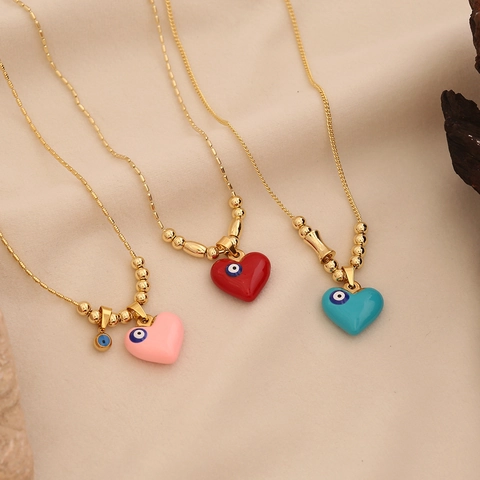 Collana Con Ciondolo Cuore E Malocchio Per Donna Acciaio Inossidabile Placcato Oro Gioielli Di Tendenza