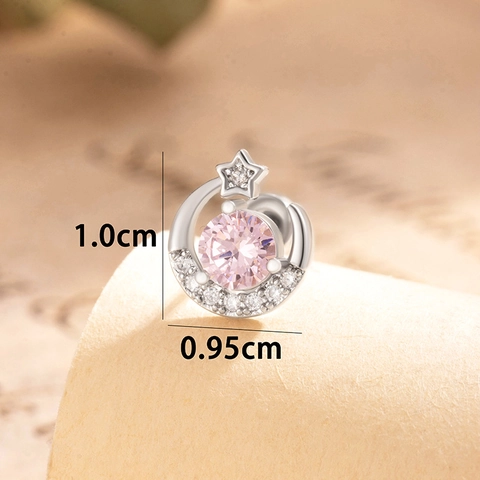 Star Moon Cartilage Stud Earrings Copper Zircon With Stainless Steel Earring Post Screw Back Sweet Style For Women