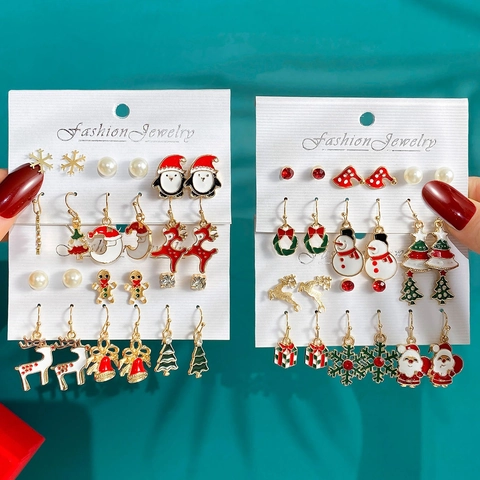 Weihnachts Ohrringe Legierung Emaille Strass Künstliche Perle Weihnachtsmann Rentier Festliche Party Edelstahl Ohrstecker