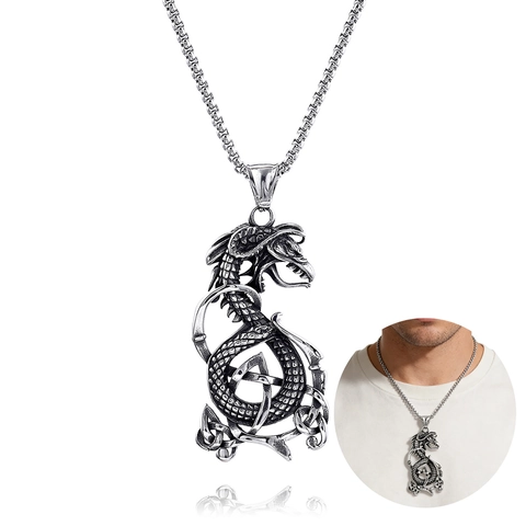 Draak Hanger Ketting 316L Roestvrij Staal Viking Mythe Vintage Zilver Keltische Knoop Sieraden Voor Heren Met Box Ketting