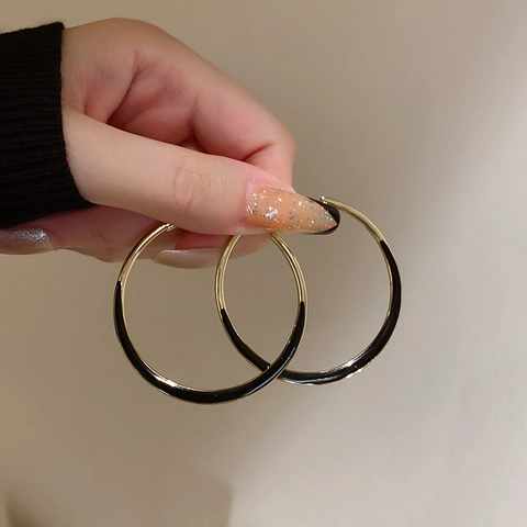 Orecchini A Cerchio Geometrici Minimalisti In Lega Con Smalto E Perno In Argento Sterling 925 Moderno Chic Da Donna
