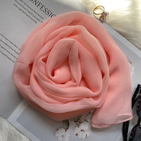 Elegant Women Long Scarf Satin Feeling Polyester Georgette Solid Color Sun Protection Beach Shawl Lightweight Versatile Accessory