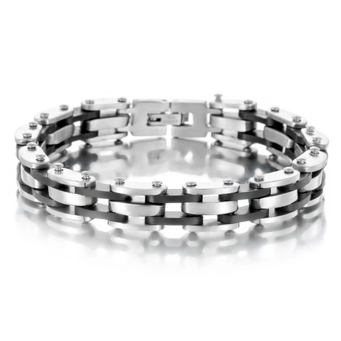 Pulsera Para Hombre De Acero Inoxidable Y Silicona Diseño De Cadena De Moto Bicicleta Estilo Retro Industrial Punk