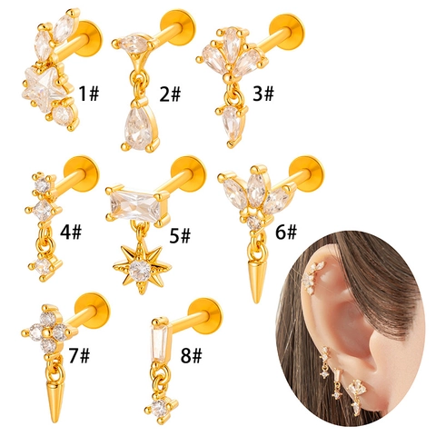 F136 Titanium Staaf Koper Zirkoon Ingelegd Ster Labret Studs Interne Schroefdraad Lip Oor Kraakbeen Piercing Sieraden