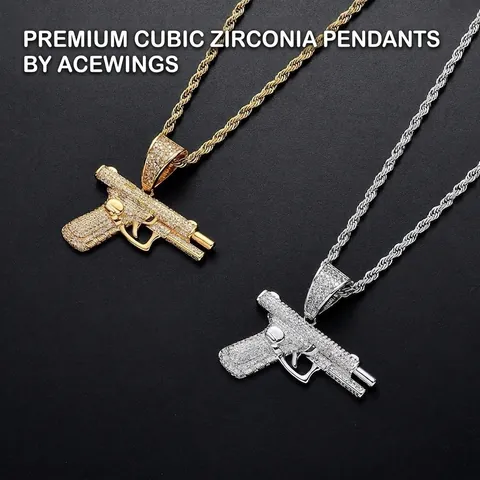 Collier Pendentif Pistolet Hip Hop Zircon Micro Pavé Cuivre Avec Chaîne Torsadée En Acier Inoxydable Style Urbain