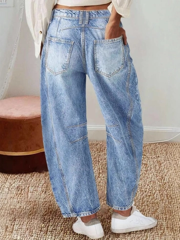 Dames Jeans Met Hoge Taille En Brede Pijpen Vintage Wassing Recht Losse Lange Broek Lichtblauw Mode