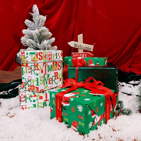 Christmas Gift Wrapping Paper Rolls Coated Paper Santa Claus Merry Christmas Patterns Holiday Party Gift Decorative Paper
