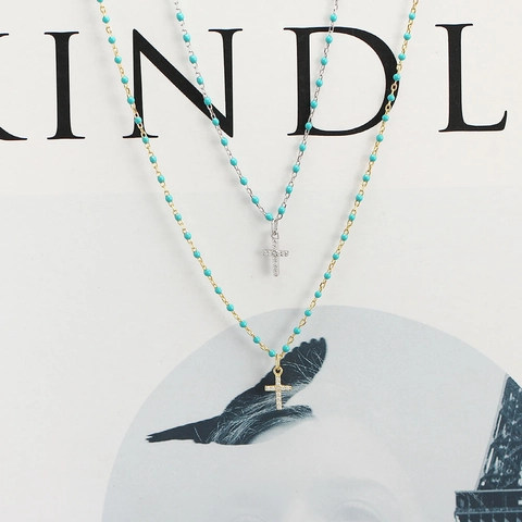 925 Sterling Silber Kreuz Anhänger Halskette Mit Bunten Perlen Zirkonia Einlage Elegante Zierliche Schlüsselbeinkette Für Damen