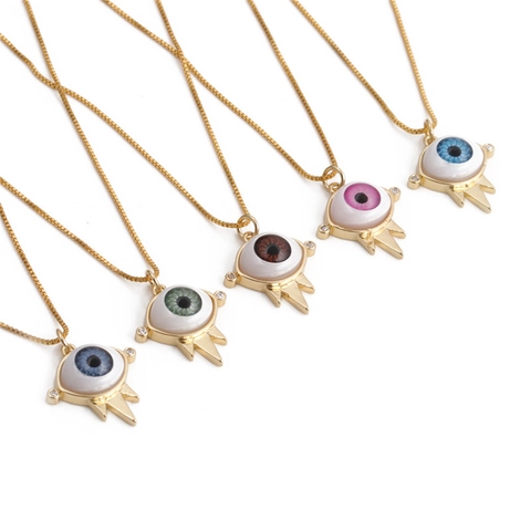 Evil Eye Anhänger Halskette Kupfer Vergoldet Zirkonia Emaille Gotik Punk Religiöser Schmuck Für Damen Herren