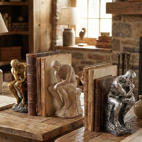 Thinker Statue Resin Sculpture The Thinker Retro Art Figurine Desktop Ornament Decorative Bookend Home Office Study Decor