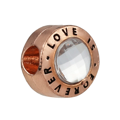 Romantic Metal Large Hole Charm Bead With Rhinestone Forever Love Engraved For DIY Snake Chain Bracelet Necklace Jewelry Accessories