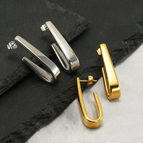 Boucles D'oreilles Créoles Minimalistes En Forme De U Pour Femmes Acier Inoxydable Plaqué Or 18K