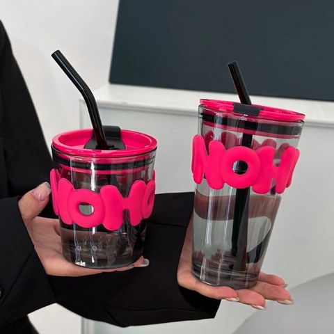 Glass Straw Cup With Silicone Sleeve And PP Lid Portable Heat Resistant Ins Style Coffee Water Mug For Home Office