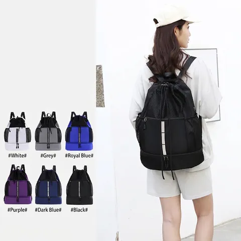 Mochila Deportiva Con Cordón Nylon Impermeable Gym Bag Con Tira Reflectante Compartimento Para Zapatos Malla Transpirable