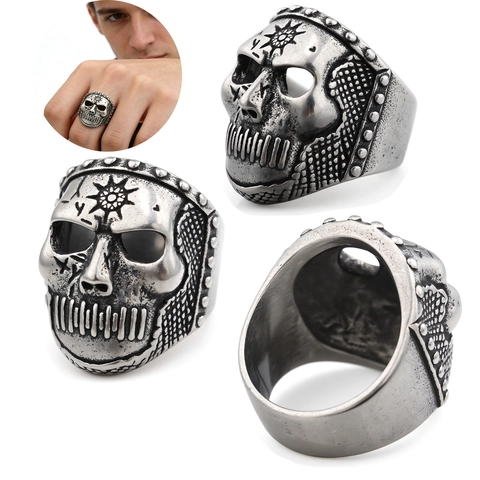 Bague Tête De Mort Punk Pour Hommes Acier Inoxydable Vintage Gothique Médaille Design Bijoux Motard Accessoire Rétro