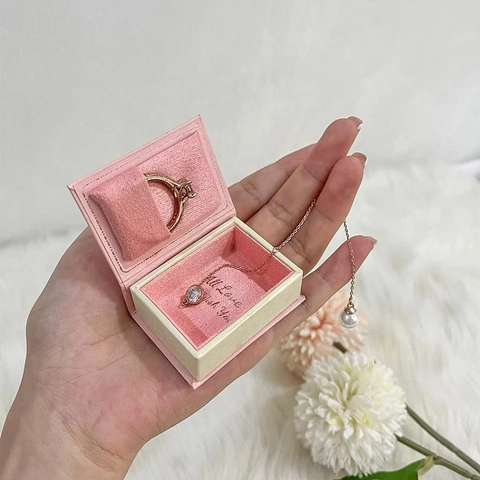 Retro Book Shape Jewelry Box Magnetic Closure Ring Pendant Earring Storage Case Foil Stamping Velvet Display Organizer