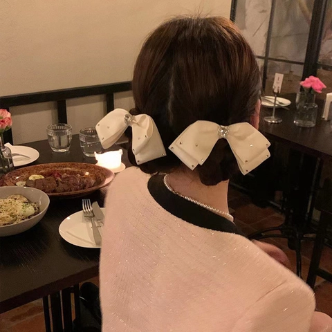 Molletta Per Capelli Con Fiocco In Satén Elegante Decorazione In Strass A Cuore Fermaglio Stile Francese Donna
