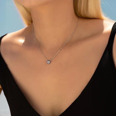 925 Sterling Silber Böser Blick Halskette Zirkonia Herz Hamsa Hand Sicherheitsnadel Blaue Stein Anhänger Schmuck