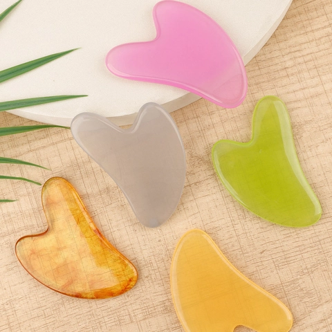 Heart Shaped Gua Sha Tool Resin And Jade Facial Massager Body Scraper Skin Lifting Firming Beauty Tool