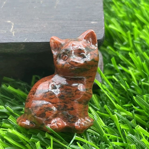 Mini Cat Figurine Natural Crystal Gemstone Hand Carved Animal Statue Home Office Decor Healing Pocket Stone Cute