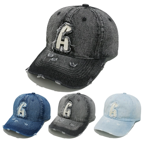 Cappellino Da Baseball In Denim Lavato Retro Con Ricamo Di Lettere E Buchi Cappello Da Sole Regolabile Per Uomo Donna