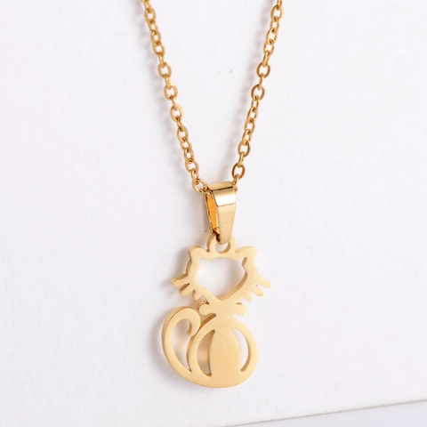 Collana Con Pendente Gatto Svuotato E Orecchini Placcato Oro 18K Acciaio Inossidabile 316 Gioielli Animali Per Donne