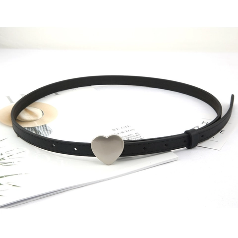 Cintura Sottile Nera da Donna Con Fibbia in Metallo a Forma di Cuore Semplice Regolabile in Pelle PU per Jeans Abiti