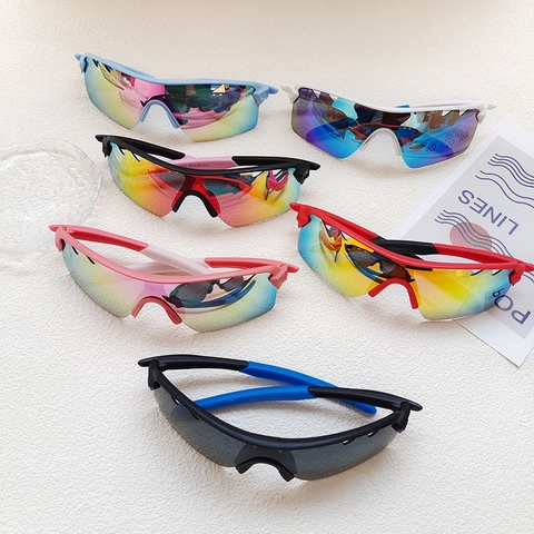 Kids Sporty Cycling Sunglasses UV Protection Resin Frame PC Lens Mirrored Colorful Wraparound Outdoor Eyewear Boys Girls