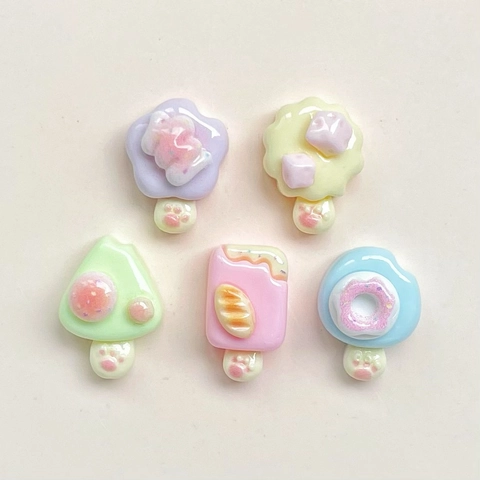 Mini Harz Eis Am Stiel Donut Brot Charms Mit Katzenpfote DIY Flatback Cabochons Für Handyhüllen Haarklammer Dekor