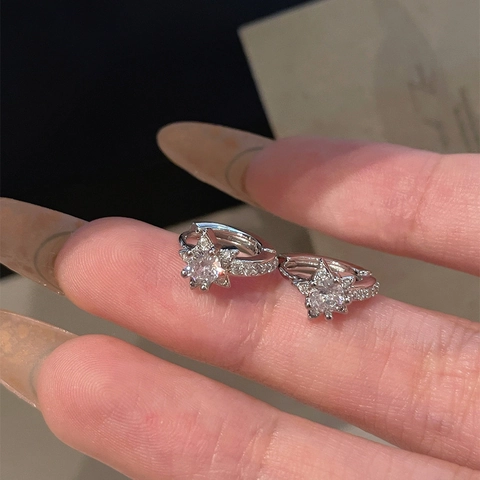 Sternform Creolen Kupfer Zirkon Stern Inlay Mit Stahl Ohrringstecker Minimalistischer Luxus Zierlicher Schmuck