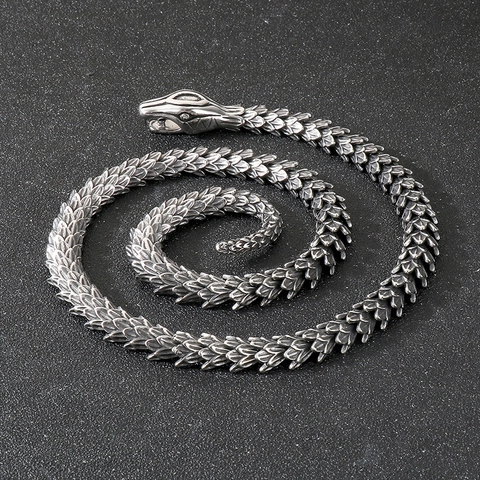 Men Snake Shape Halskette Edelstahl Vintage Punk Stil Schuppen Textur Metallkette Schmuck Mit Schlangenkopf Verschluss