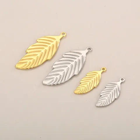 Edelstahl Blatt Feder Charms Anhänger Für DIY Schmuckherstellung Halskette Zubehör Gold Silber Ton Finish