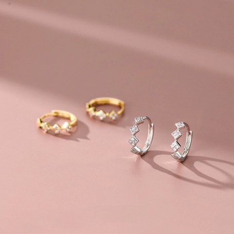 Orecchini A Cerchio Rombo Argento Sterling 925 Geometrici Piccoli Zirconia Gioielli Minimalisti Da Donna