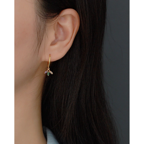 French Luxury 925 Sterling Silver Hoop Earrings With Rectangular Colorful Cubic Zirconia Dangle Charms For Women