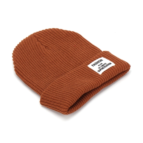 Gorro Beanie Acrílico Tejido De Canalé Dobladillo Invierno Cálido Color Sólido Parche De Letras Minimalista Unisex