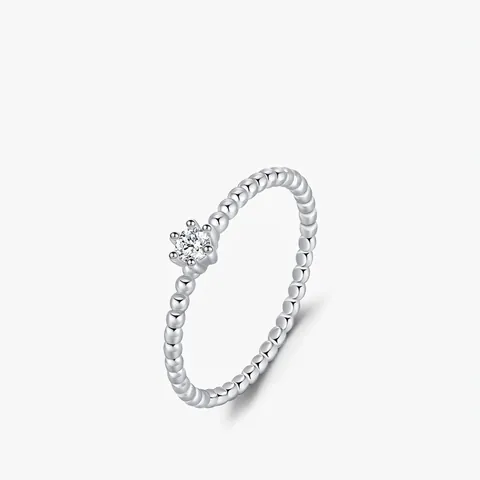 Round Moissanite Ring 925 Sterling Silver Beaded Band Six Prong Minimalist D Color VVS1 Sparkly Jewelry For Women