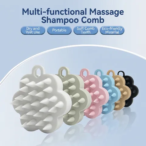 Silicone Hair Scalp Massager Shampoo Brush Flower Shaped Head Massage Scrubber For Wet Dry Hair Deep Cleaning Handheld
