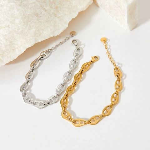 Set di Gioielli in Acciaio Inossidabile con Catena a Naso di Maiale per Donna Collana e Bracciale con Maglia ad Ancora Oro Argento