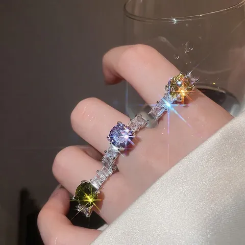 Modieuze Verstelbare Open Ring Koper Kleurrijke Zirkoon Ster Geometrisch Minimalistisch Sieraden Voor Vrouwen