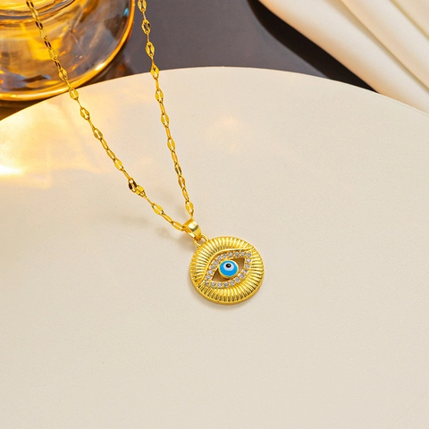 Edelstahl Böser Blick Anhänger Halskette Für Damen Blaues Auge Strass Rund Türkischer Stil Gold Silber Schmuck Geschenk