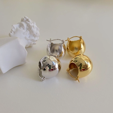 Sphärische Kugelstecker Ohrringe Französisch Retro Minimalistisch Kupfer Metall Hochglanz Geometrischer Schmuck Für Damen