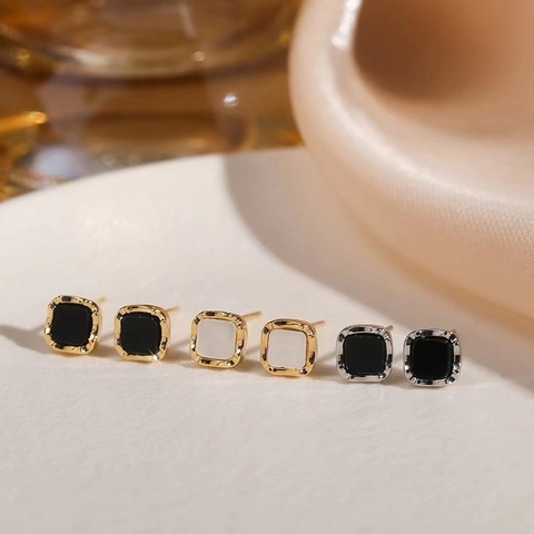 Pendientes De Botón Cuadrados Geométricos Con Poste De Plata De Ley 925 Aleación Metal Joyas Elegantes Minimalistas Mujeres