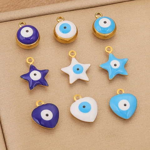 Ciondoli Malocchio In Acciaio Inossidabile Pendenti Mini In Smalto Per Creazione Gioielli DIY Accessori Forme Rotonde Cuore Stella