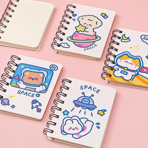Mini Spiral Notebook Pocket Notepad Portable Cute Cartoon Astronaut Animal Space Theme Stationery For Students Kids