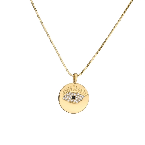 Evil Eye Heart Pendant Necklace Gold Plated Copper Micro Inlaid Zircon Artificial Pearl Fashion Jewelry For Women