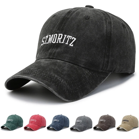 Vintage Baseballkappe Aus Gewaschener Baumwolle Mit ST MORITZ Stickerei Verstellbare Sonnenschutz Outdoor Hut Unisex