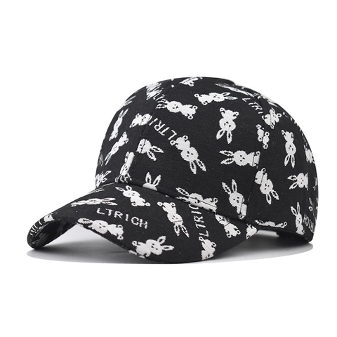Cappello Da Baseball Ricamo Coniglio Cartone Animato Stampa Lettere Cotone Visiera Curva Regolabile Cappello Sole Casual Streetwear