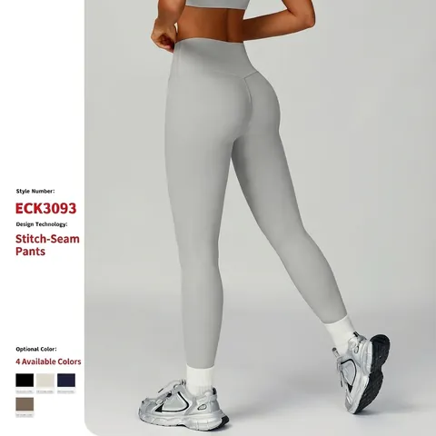 Leggings Yoga Vita Alta Donna Tessuto Costine Nylon Spandex Controllo Pancia Sollevamento Glutei Fitness