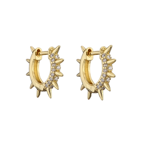 Spike Star Geometric Hoop Earrings Brass AAA Zirconia Micro Pave Punk Huggie Trendy Jewelry Women